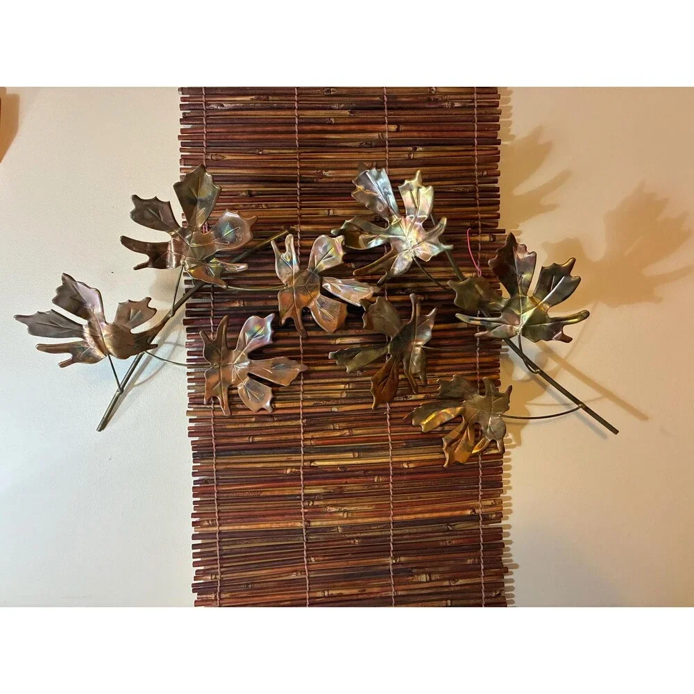 Vintage Metal Leaf Wall Art - Copper & Brass - Brutalist Autumn Decor (Set of 2)